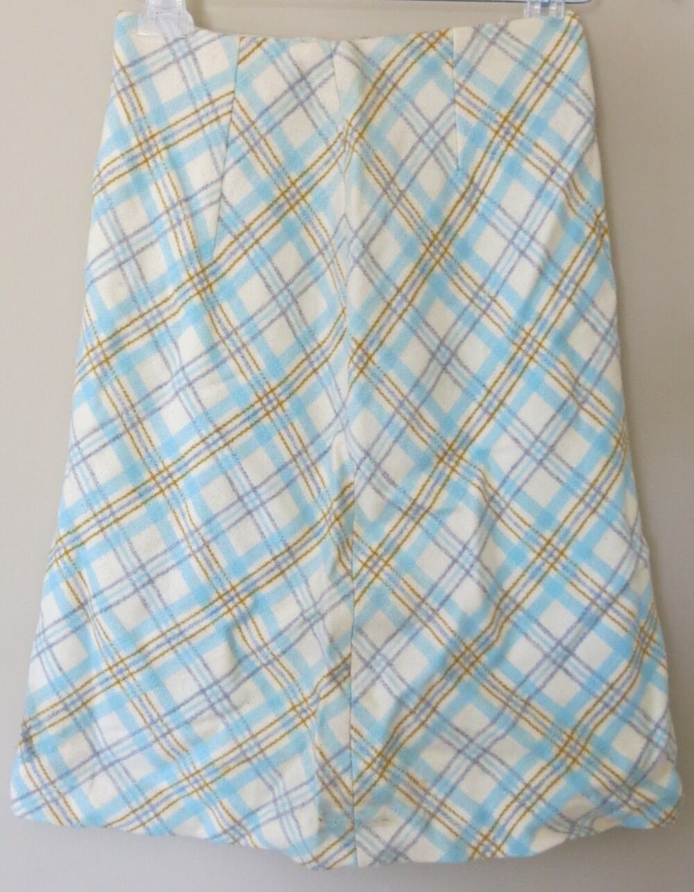 VINTAGE Russ *NWT* Wool Skirt Size 8 Plaid  60s Blue White Cottagecore Retro